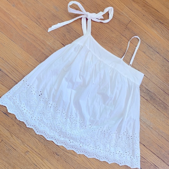 Sweetest White Pure 💯% Cotton Camisole Top with Bow Shoulder and Eyelet Trim - Picture 4 of 10